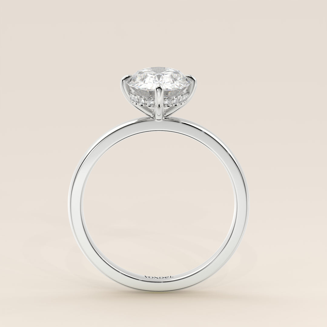 Camila - Oval Lab Grown Diamond Ring Solitair with Compass Prongs and Hidden Halo