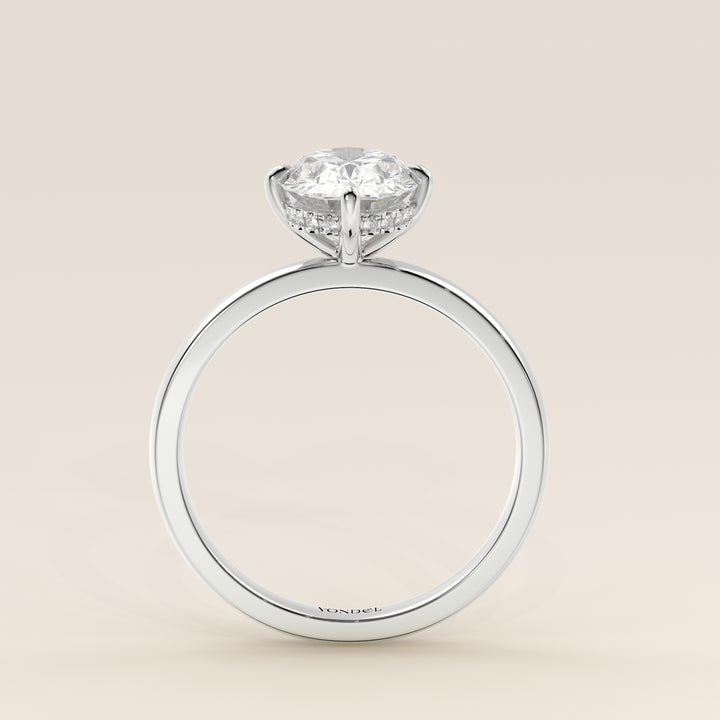 Camila - Oval Lab Grown Diamond Ring Solitair with Compass Prongs and Hidden Halo