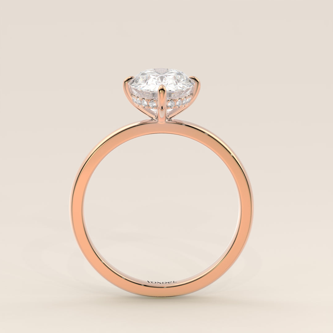 Camila - Oval Lab Grown Diamond Ring Solitair with Compass Prongs and Hidden Halo
