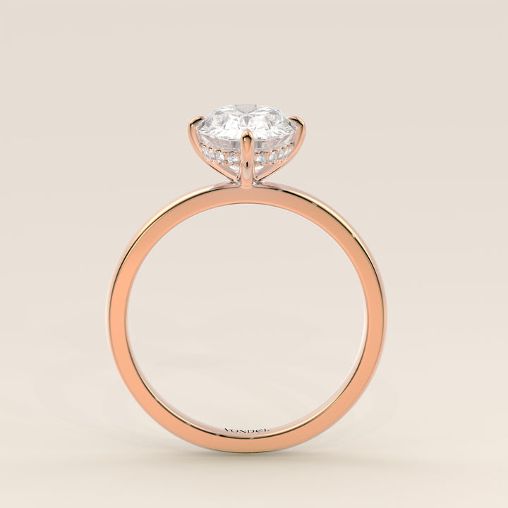 Camila - Oval Lab Grown Diamond Ring Solitair with Compass Prongs and Hidden Halo