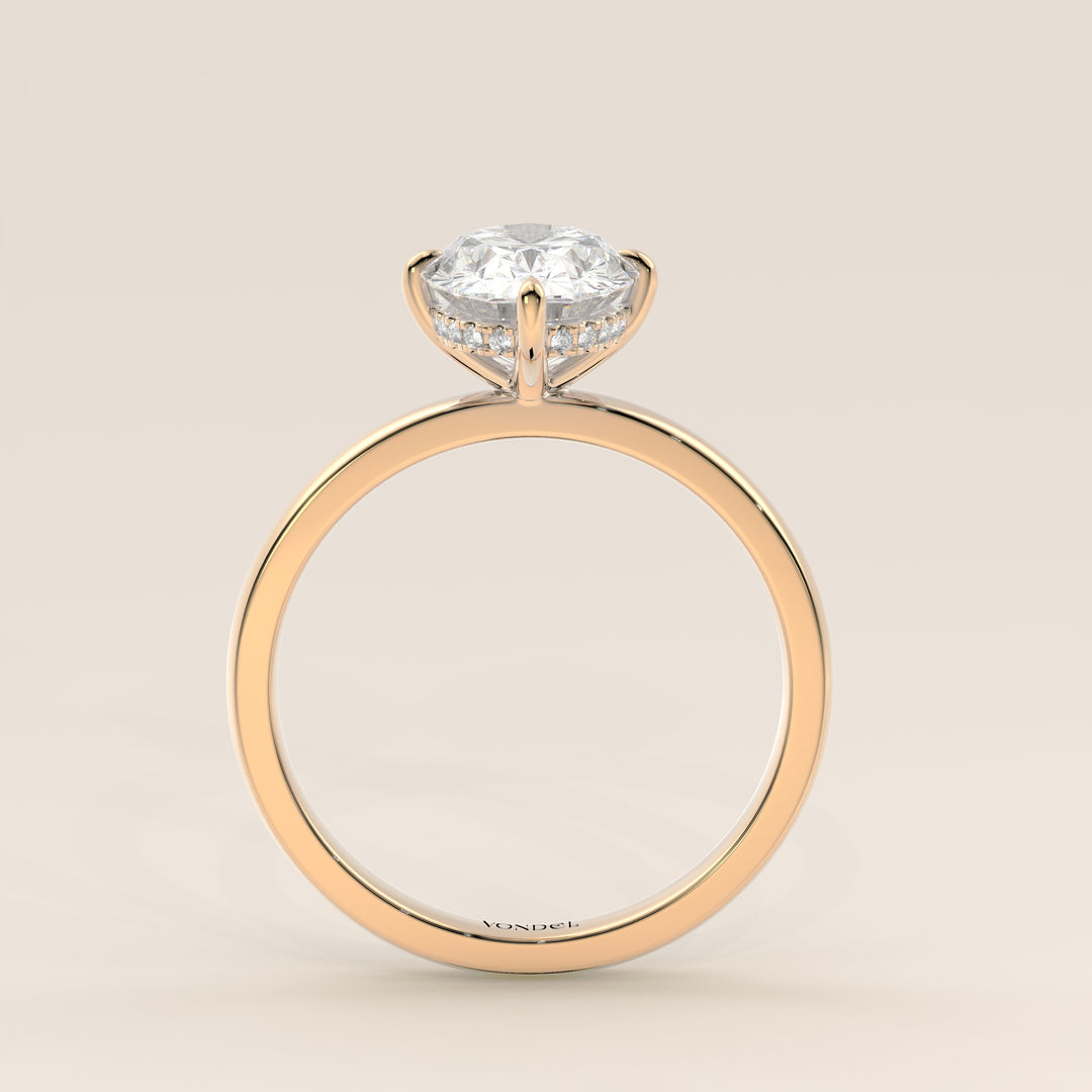 Camila - Oval Lab Grown Diamond Ring Solitair with Compass Prongs and Hidden Halo