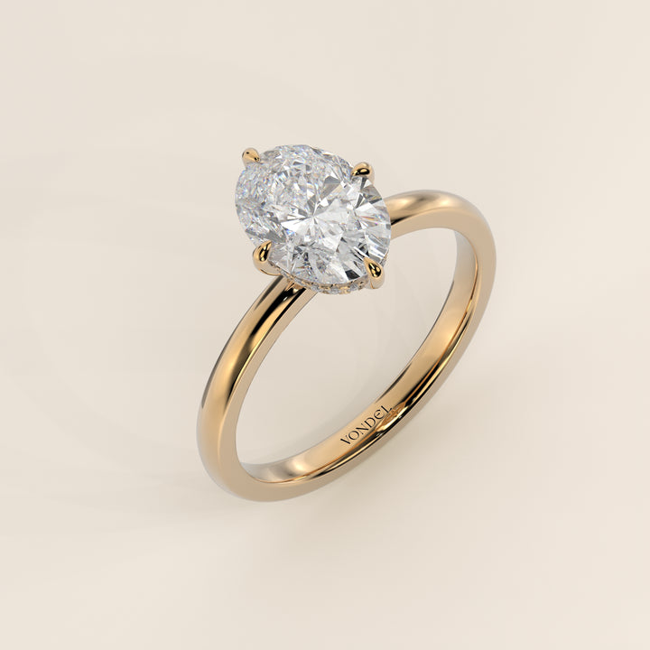 Camila - Oval Lab Grown Diamond Ring Solitair with Compass Prongs and Hidden Halo
