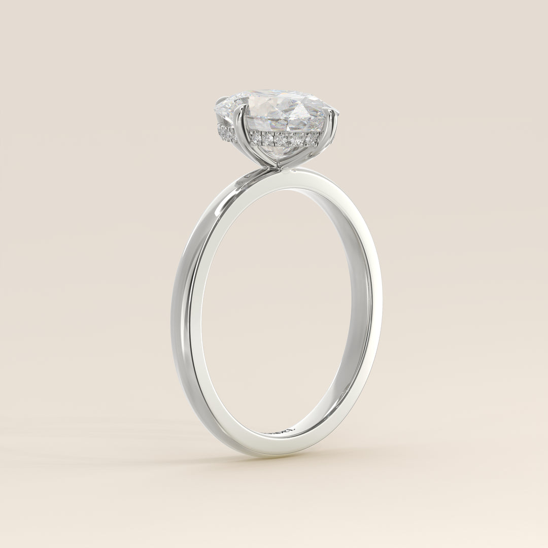 Camila - Oval Lab Grown Diamond Ring Solitair with Compass Prongs and Hidden Halo