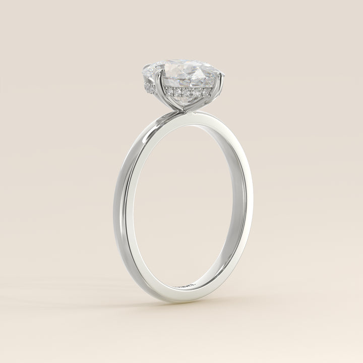 Camila - Oval Lab Grown Diamond Ring Solitair with Compass Prongs and Hidden Halo