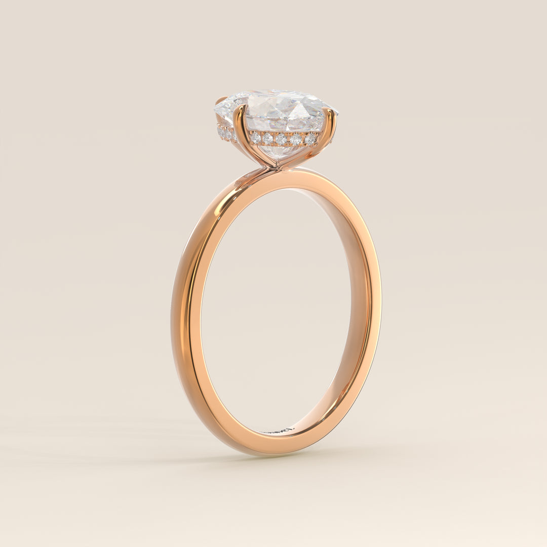 Camila - Oval Lab Grown Diamond Ring Solitair with Compass Prongs and Hidden Halo