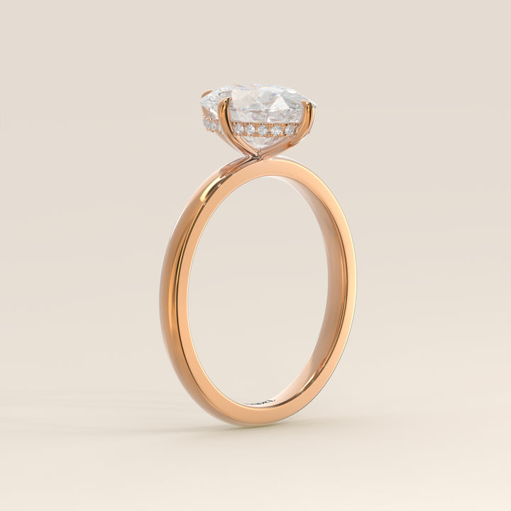Camila - Oval Lab Grown Diamond Ring Solitair with Compass Prongs and Hidden Halo