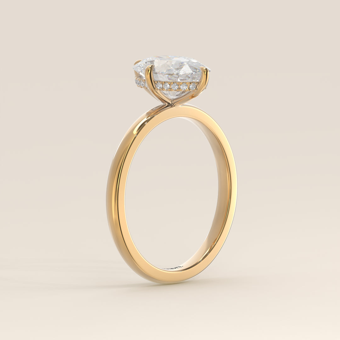 Camila - Oval Lab Grown Diamond Ring Solitair with Compass Prongs and Hidden Halo