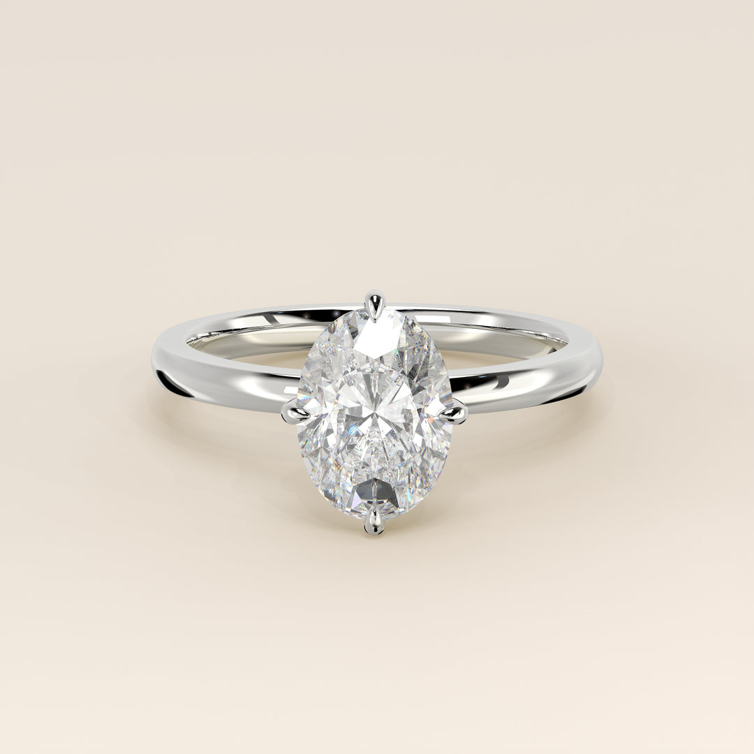 Camila - Oval Lab Grown Diamond Ring Solitair with Compass Prongs and Hidden Halo
