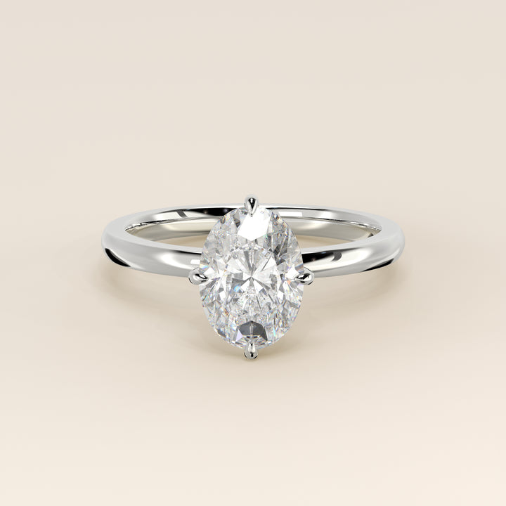 Camila - Oval Lab Grown Diamond Ring Solitair with Compass Prongs and Hidden Halo