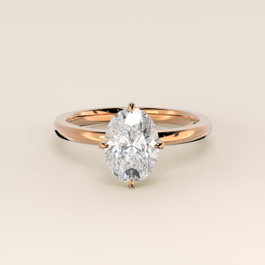 Camila - Oval Lab Grown Diamond Ring Solitair with Compass Prongs and Hidden Halo