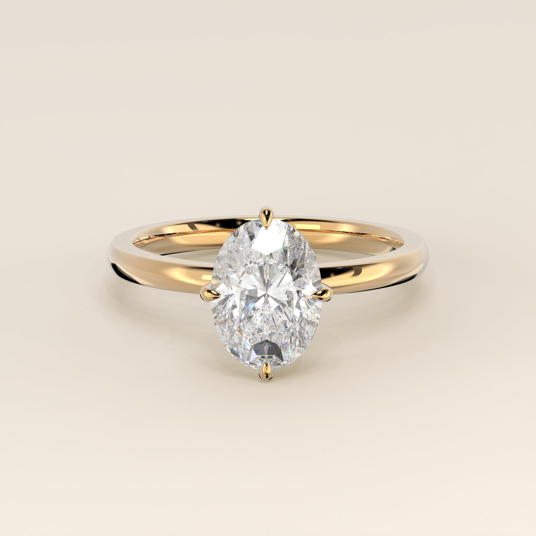 Camila - Oval Lab Grown Diamond Ring Solitair with Compass Prongs and Hidden Halo