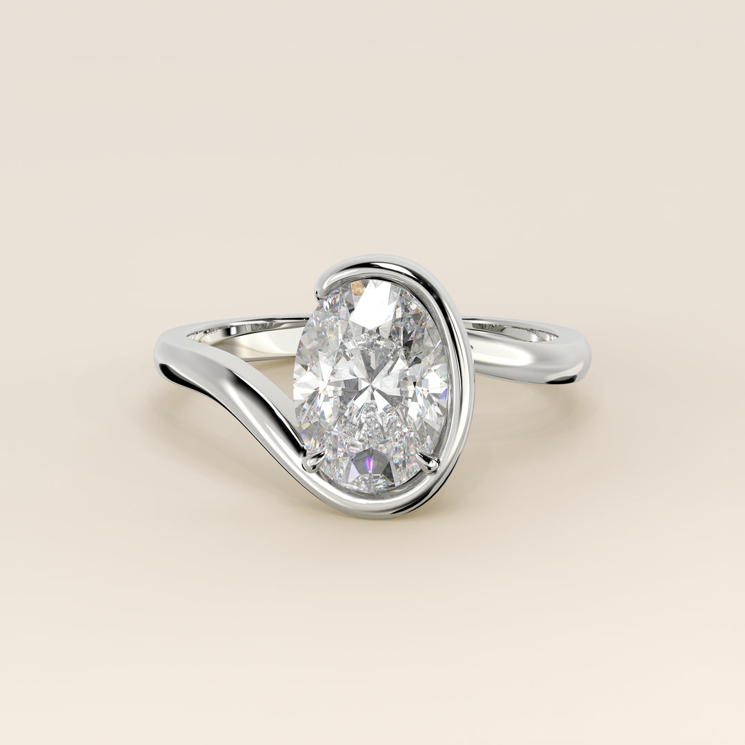 Bente - Oval Lab Grown Diamond Half Bezel Wave Ring