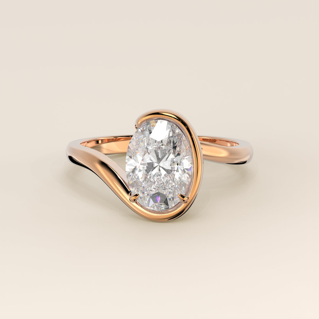 Bente - Oval Lab Grown Diamond Half Bezel Wave Ring