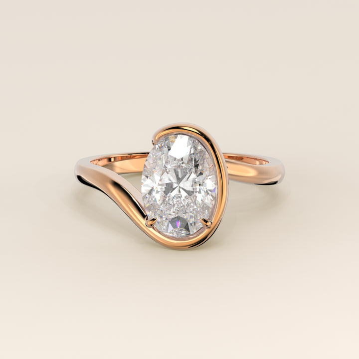 Bente - Oval Lab Grown Diamond Half Bezel Wave Ring