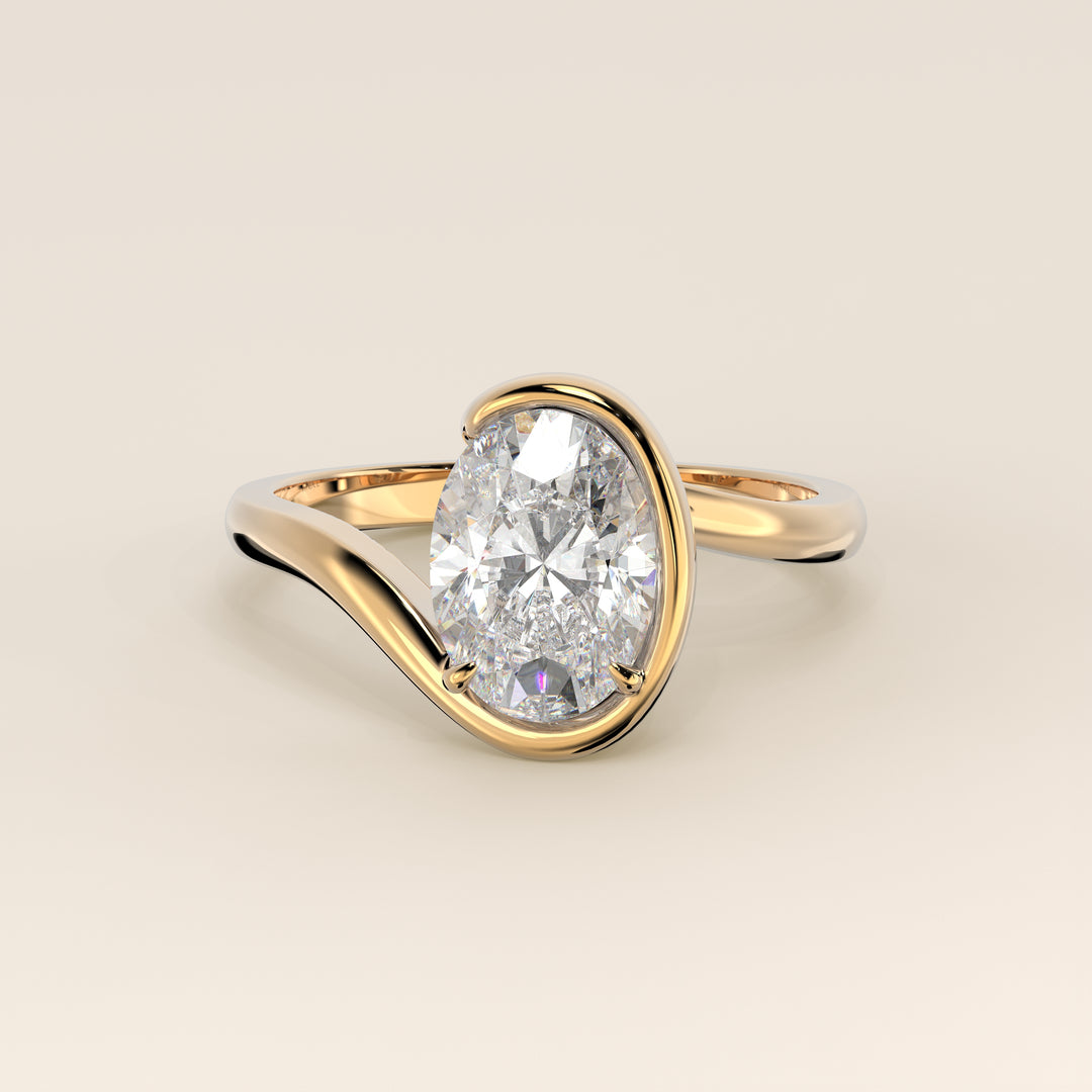 Bente - Oval Lab Grown Diamond Half Bezel Wave Ring