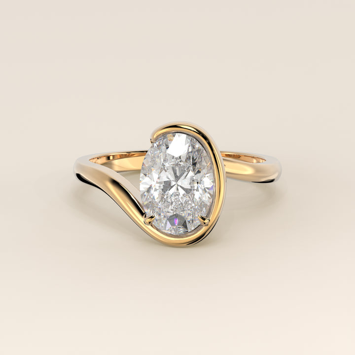 Bente - Oval Lab Grown Diamond Half Bezel Wave Ring