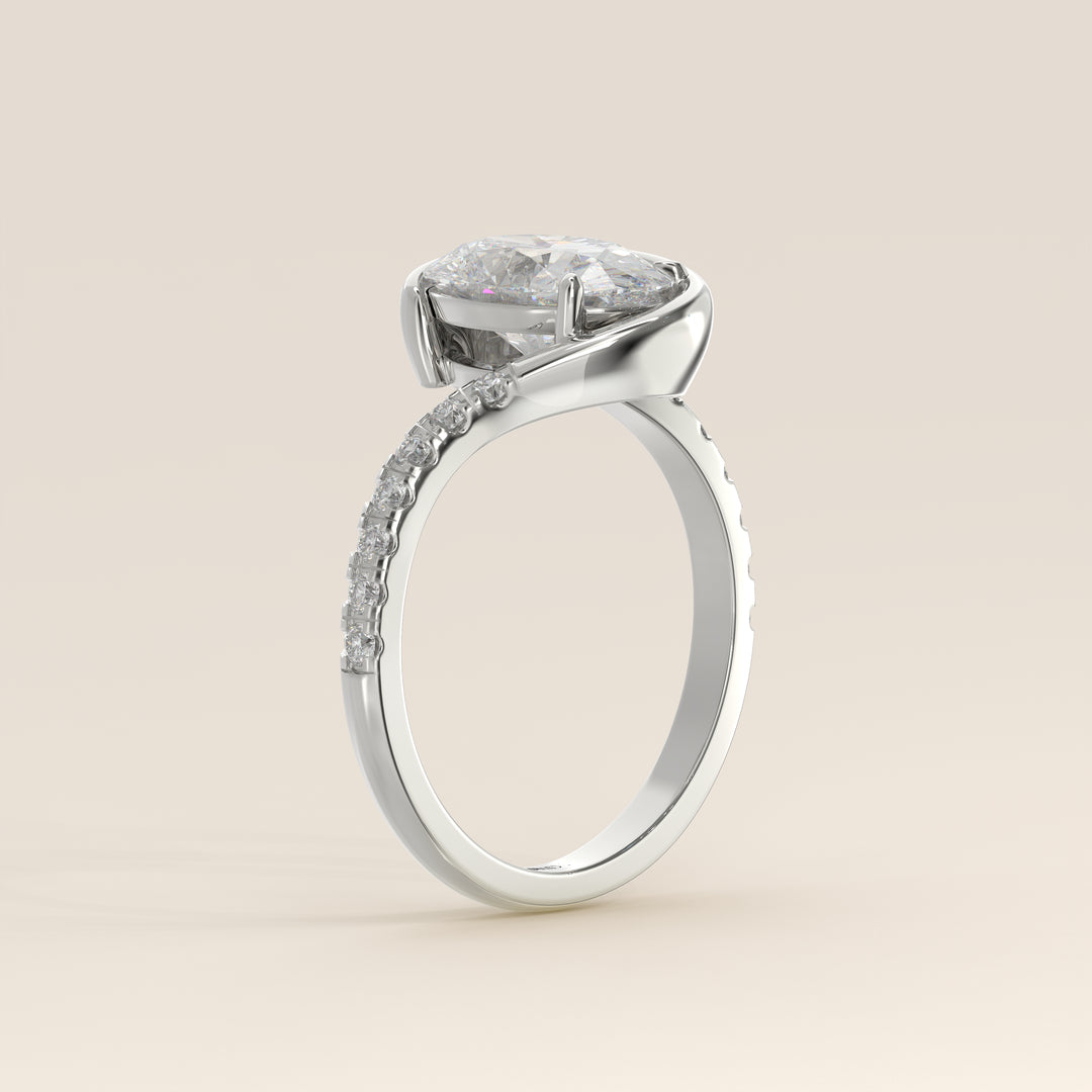 Jente - Oval Lab Grown Diamond Half Bezel Wave Ring with Pave Band