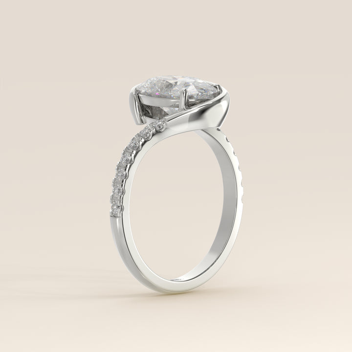 Jente - Oval Lab Grown Diamond Half Bezel Wave Ring with Pave Band
