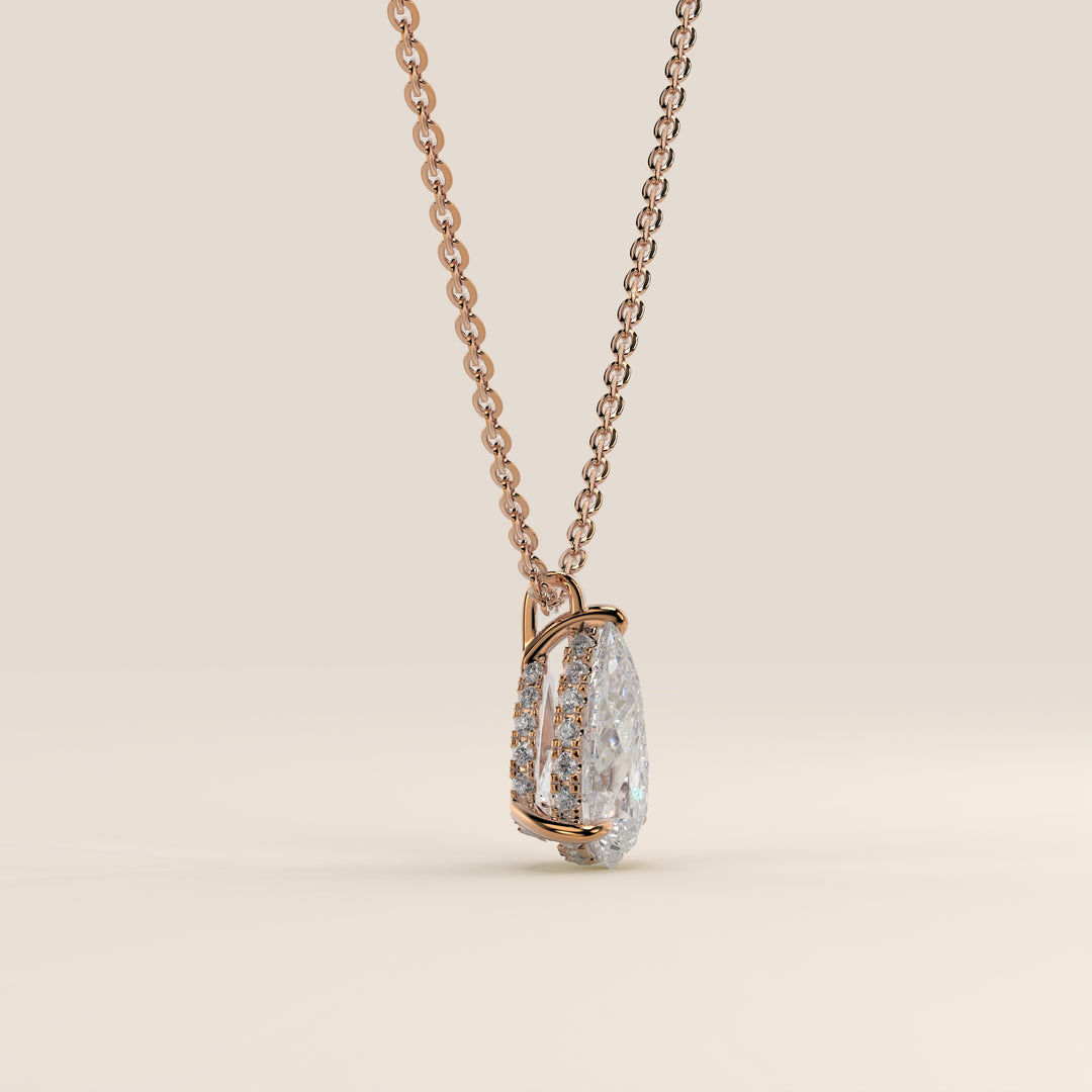 Sophie - Pear Lab Grown Diamond Necklace with Double Hidden Halo