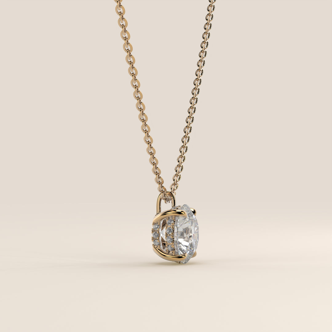 Sophie - Round Brilliant Lab Grown Diamond Necklace with Double Hidden Halo