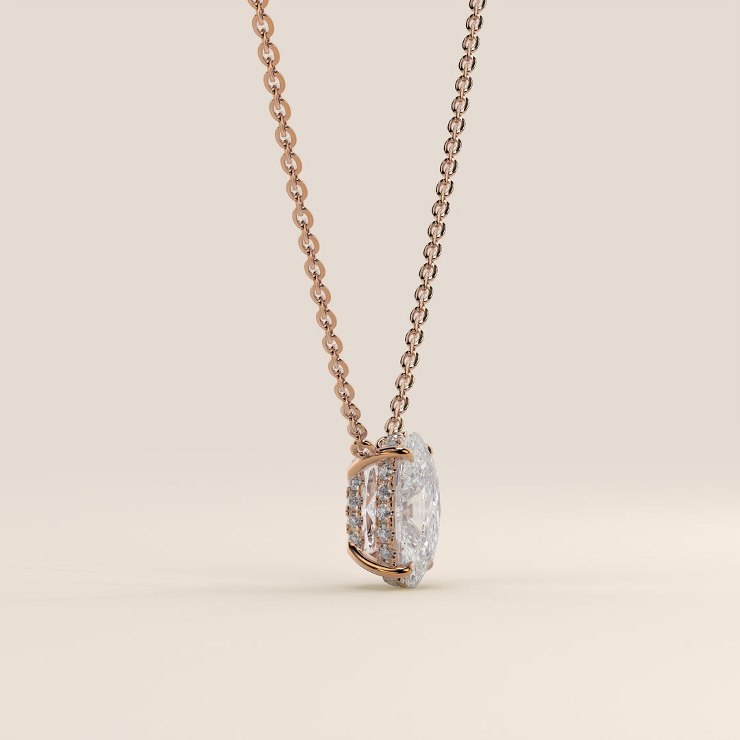 Sophie - Necklace with Double Hidden Halo Oval Pendant Lab Grown Diamond