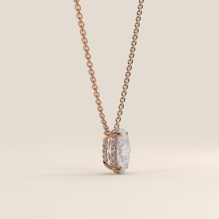 Sophie - Necklace with Double Hidden Halo Oval Pendant Lab Grown Diamond
