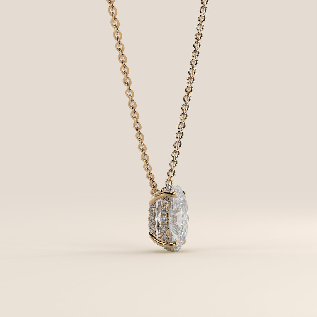 Sophie - Necklace with Double Hidden Halo Oval Pendant Lab Grown Diamond