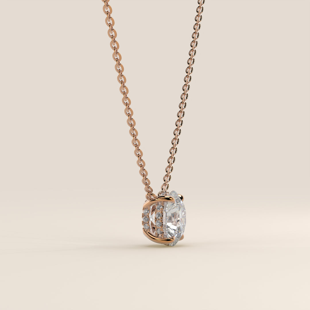 Sophie - Necklace with Double Hidden Halo Round Brilliant Pendant Lab Grown Diamond