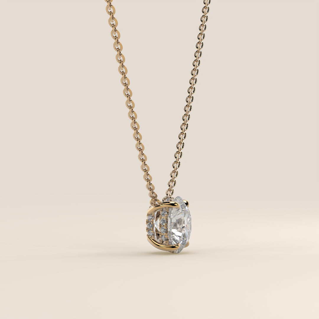 Sophie - Necklace with Double Hidden Halo Round Brilliant Pendant Lab Grown Diamond