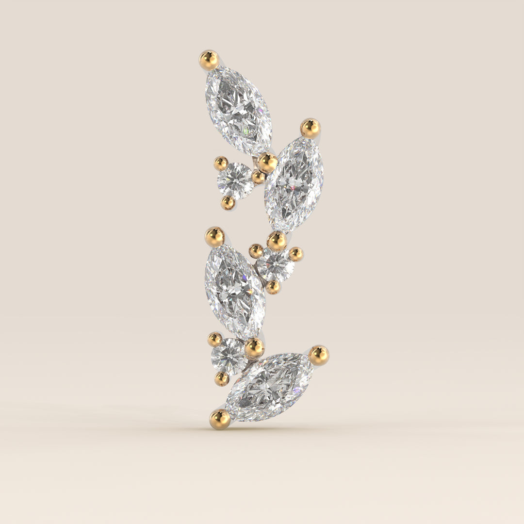 Leaf Marquise Round Cluster Lab Grown Diamond Piercing