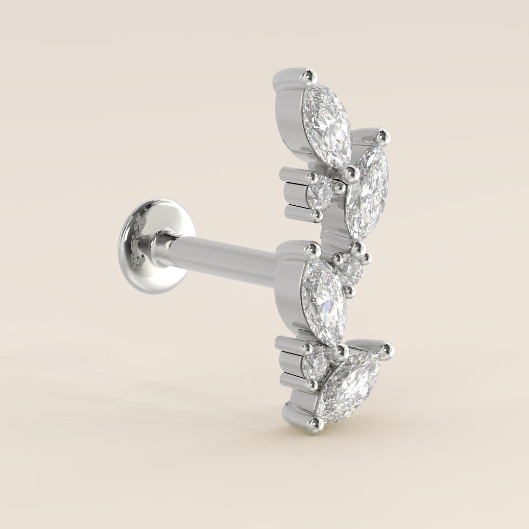 Leaf Marquise Round Cluster Lab Grown Diamond Piercing