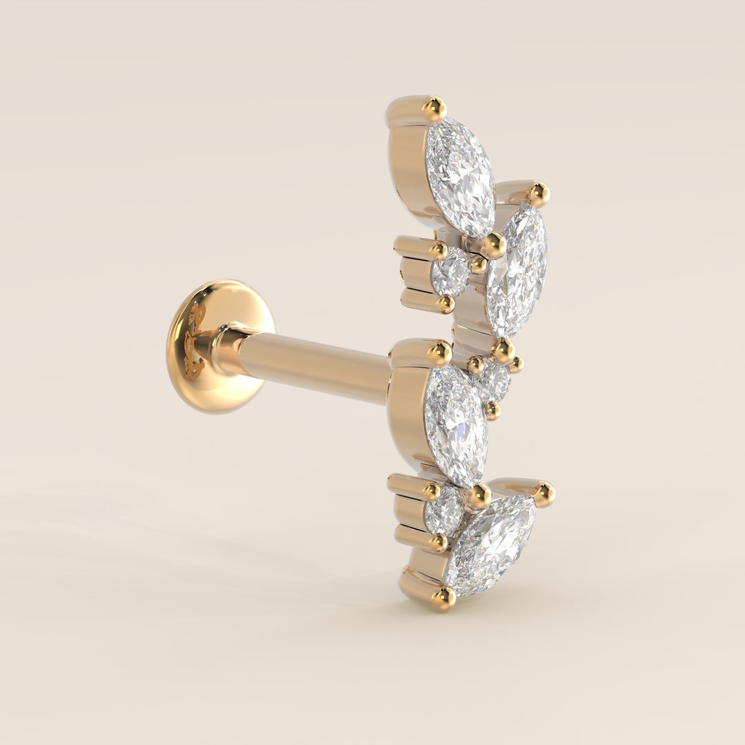 Leaf Marquise Round Cluster Lab Grown Diamond Piercing
