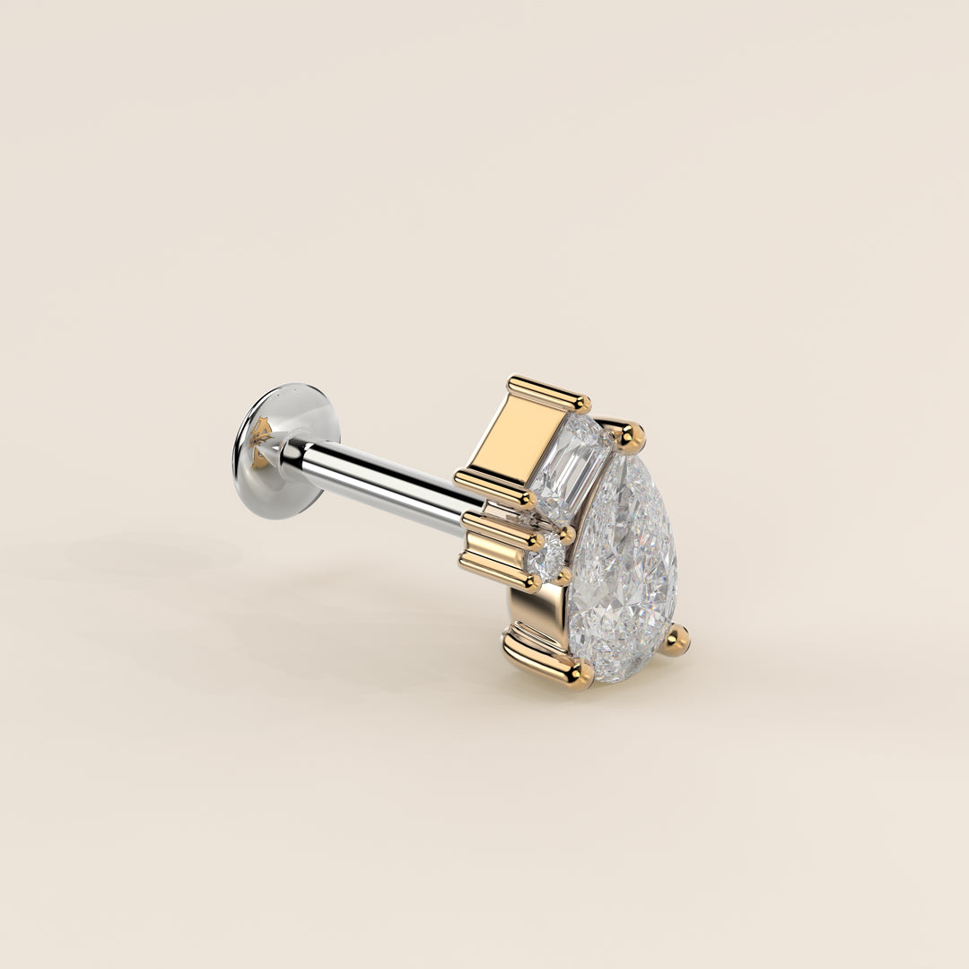 Radiance Pear Radiant Round Tree Stone Cluster Lab Grown Diamond Piercing