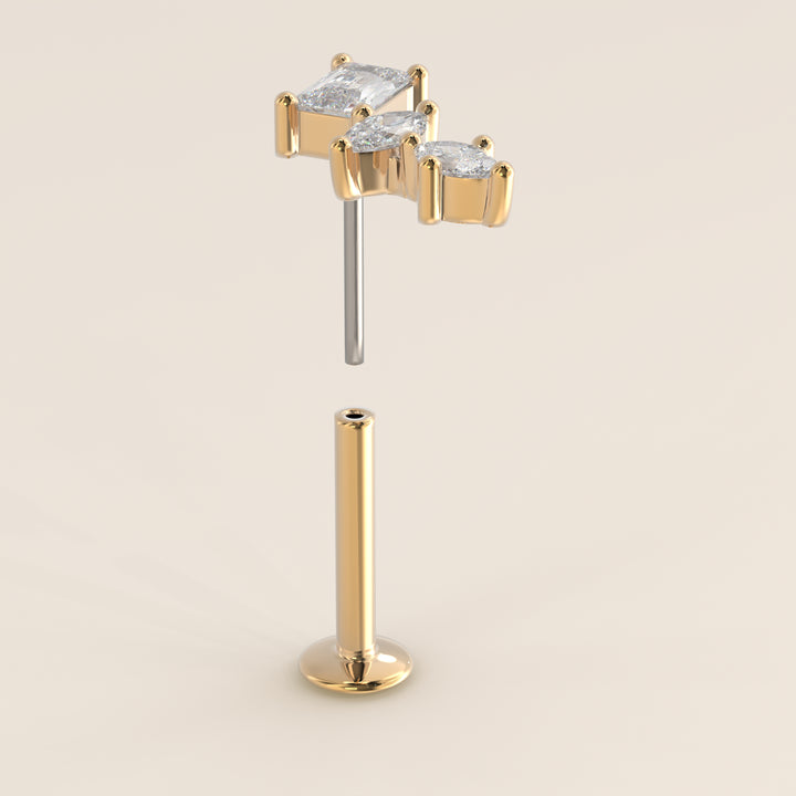 Radiance Radiant Marquise Three in a Row Cluster Lab Grown Diamond Piercing