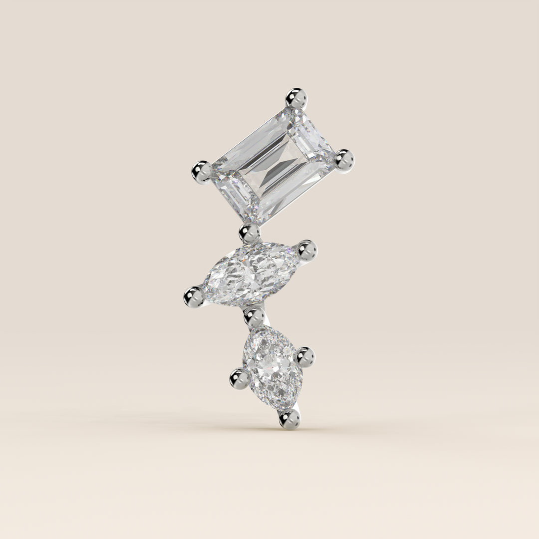 Radiance Radiant Marquise Three in a Row Cluster Lab Grown Diamond Piercing