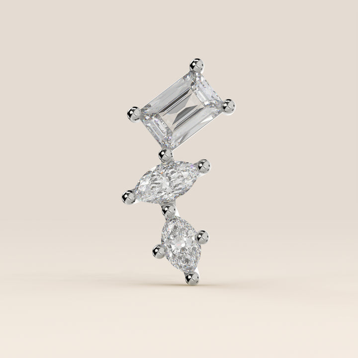 Radiance Radiant Marquise Three in a Row Cluster Lab Grown Diamond Piercing