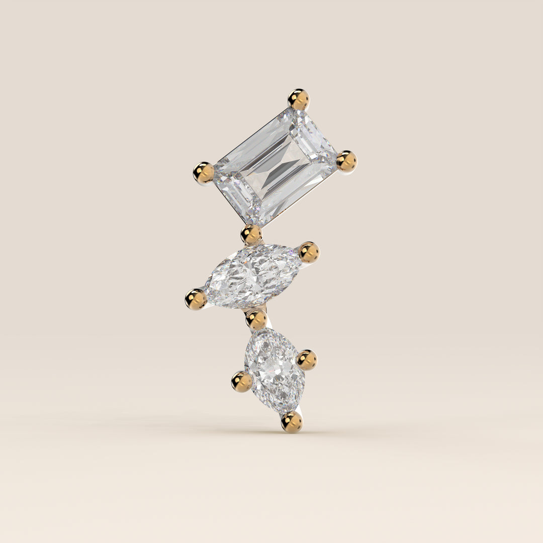 Radiance Radiant Marquise Three in a Row Cluster Lab Grown Diamond Piercing