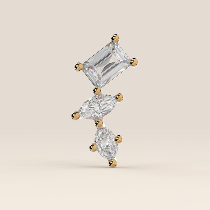 Radiance Radiant Marquise Three in a Row Cluster Lab Grown Diamond Piercing