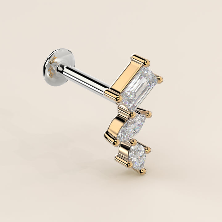 Radiance Radiant Marquise Three in a Row Cluster Lab Grown Diamond Piercing