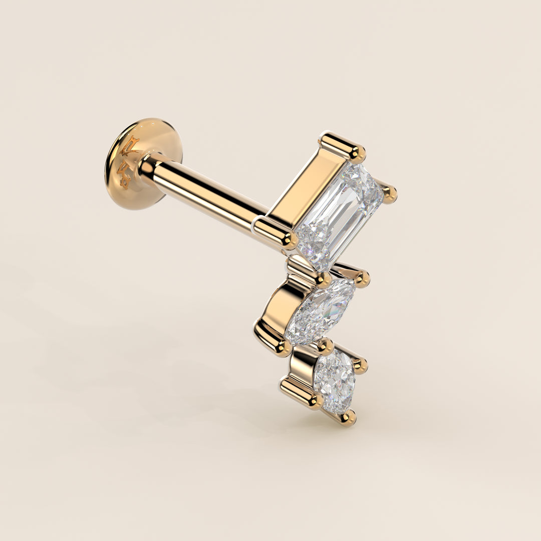 Radiance Radiant Marquise Three in a Row Cluster Lab Grown Diamond Piercing