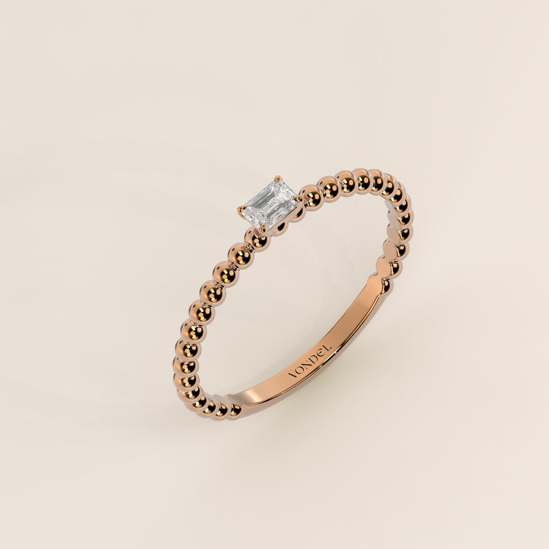 Lina - Emerald Lab Grown Diamond Ring with Round Dot Band