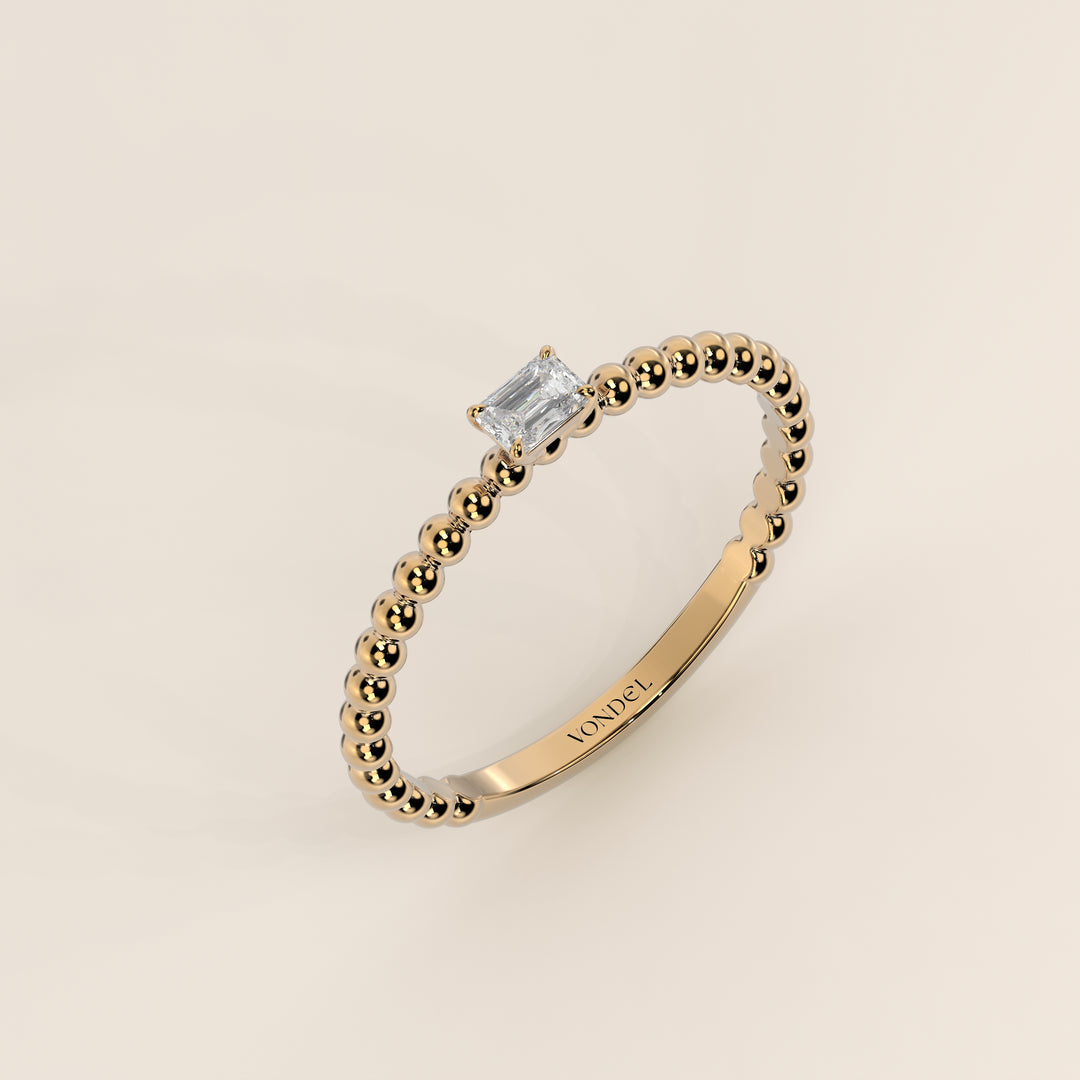 Lina - Emerald Lab Grown Diamond Ring with Round Dot Band