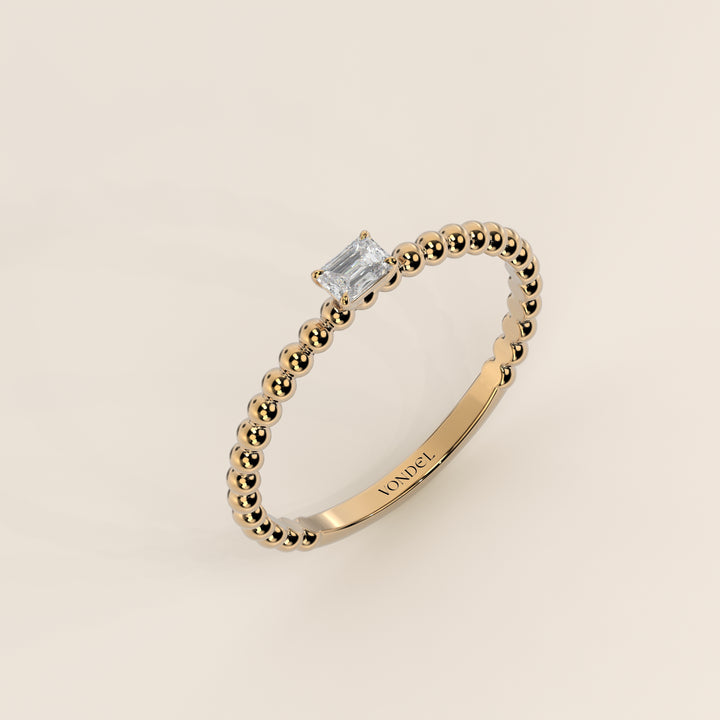 Lina - Emerald Lab Grown Diamond Ring with Round Dot Band