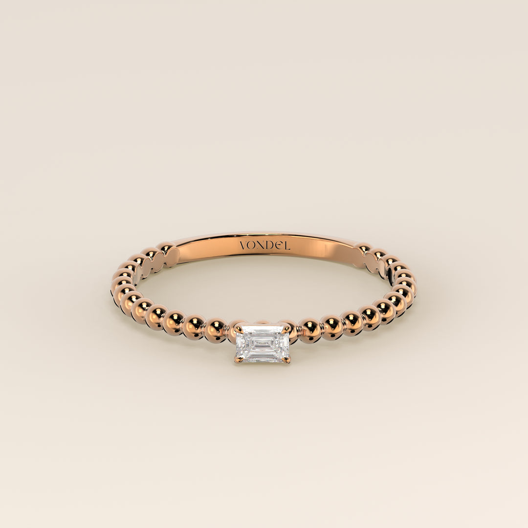 Lina - Emerald Lab Grown Diamond Ring with Round Dot Band