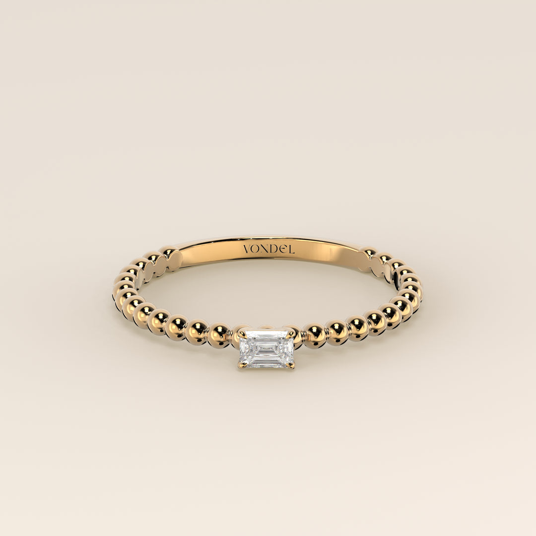 Lina - Emerald Lab Grown Diamond Ring with Round Dot Band