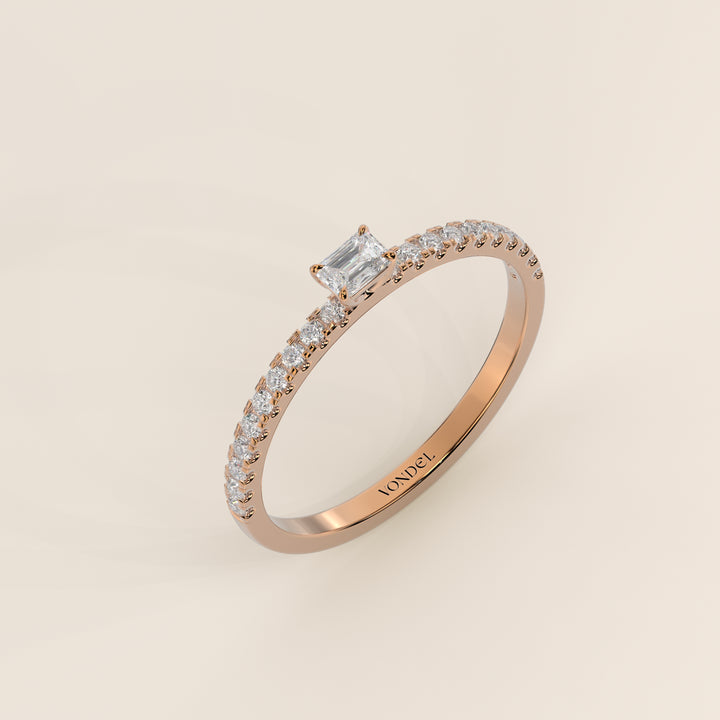 Julie - Emerald Lab Grown Diamond Ring with Pave Band