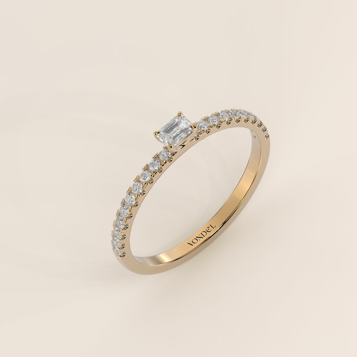 Julie - Emerald Lab Grown Diamond Ring with Pave Band