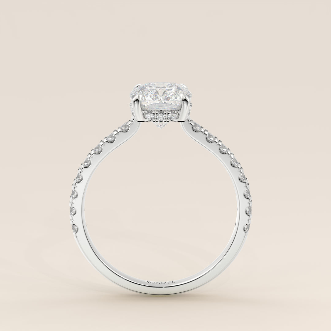 Kiya - Elongated Cushion Lab Grown Diamond Ring with Hidden Halo, Pave Band and Open Bridge Setting