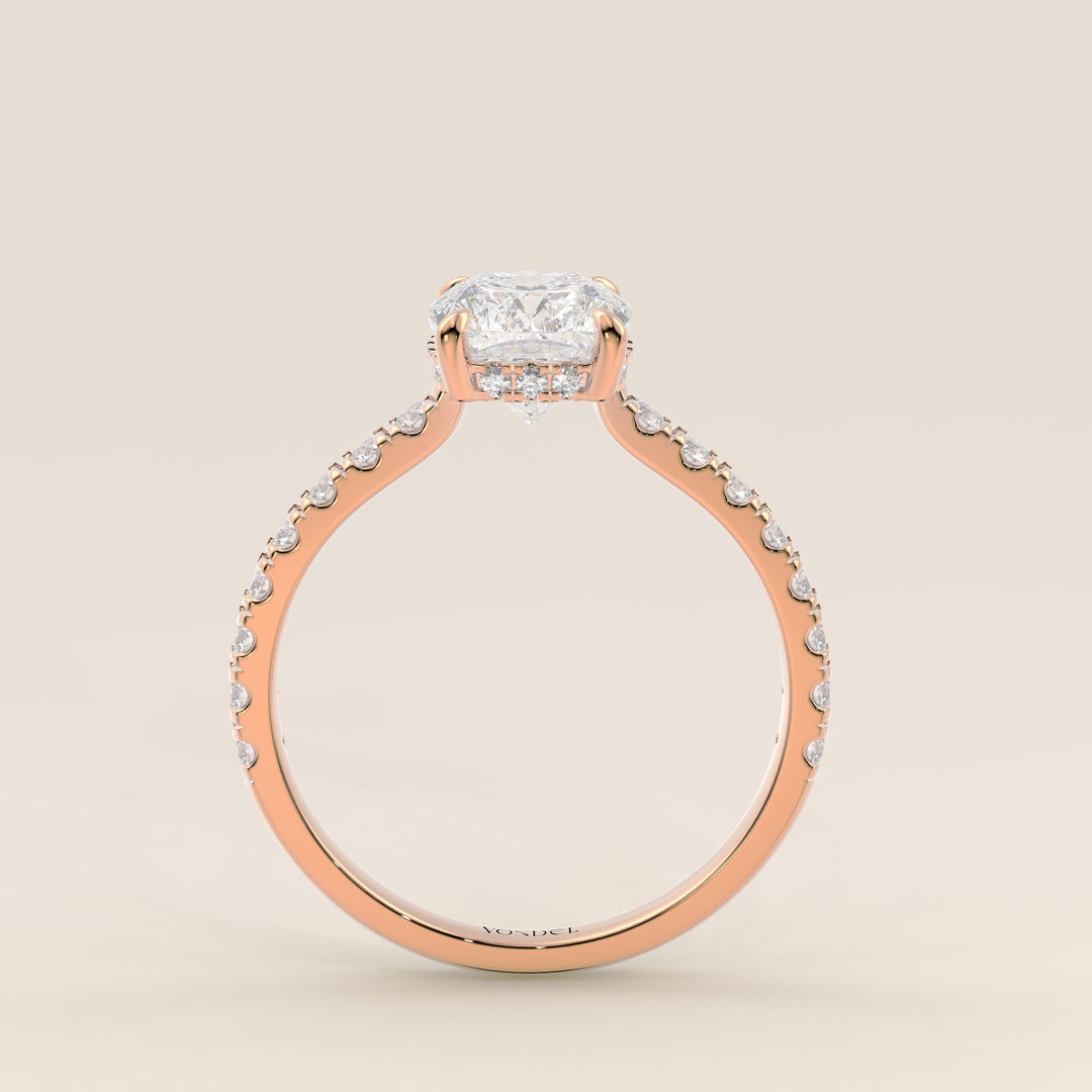 Kiya - Elongated Cushion Lab Grown Diamond Ring with Hidden Halo, Pave Band and Open Bridge Setting