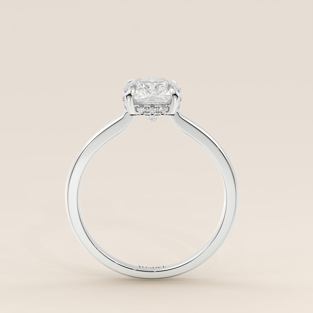 Katy - Elongated Cushion Lab Grown Diamond Ring with Hidden Halo and Open Bridge Setting